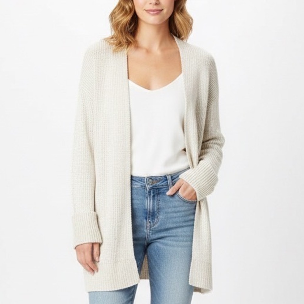 Express Open‎ Front Cardigan Sweater Beige Knit Long Sleeve Womens Size S